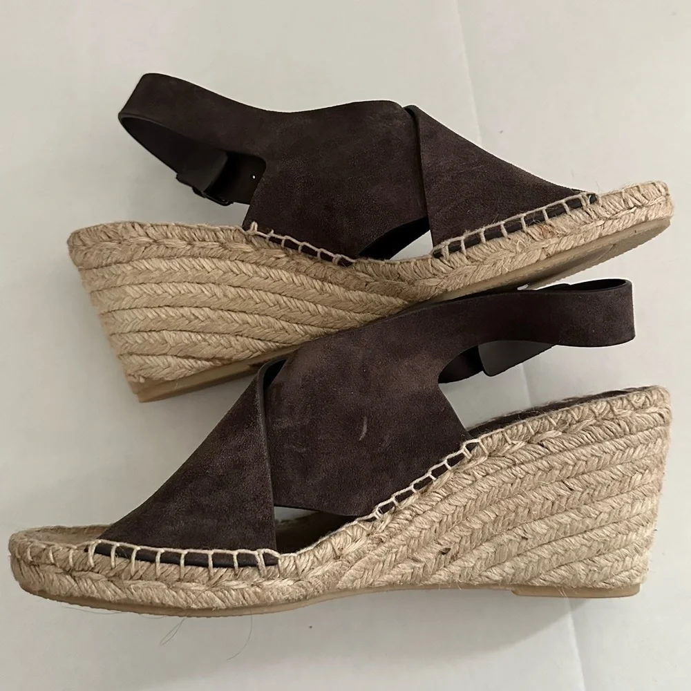 Vince Stephania leather suede ankle buckle wedge